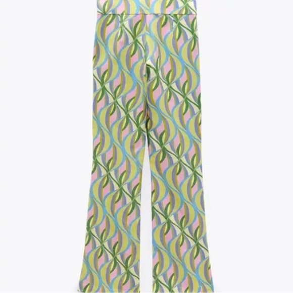 Zara Retro Printed Linen Blend Flare Trousers - Picture 3 of 9